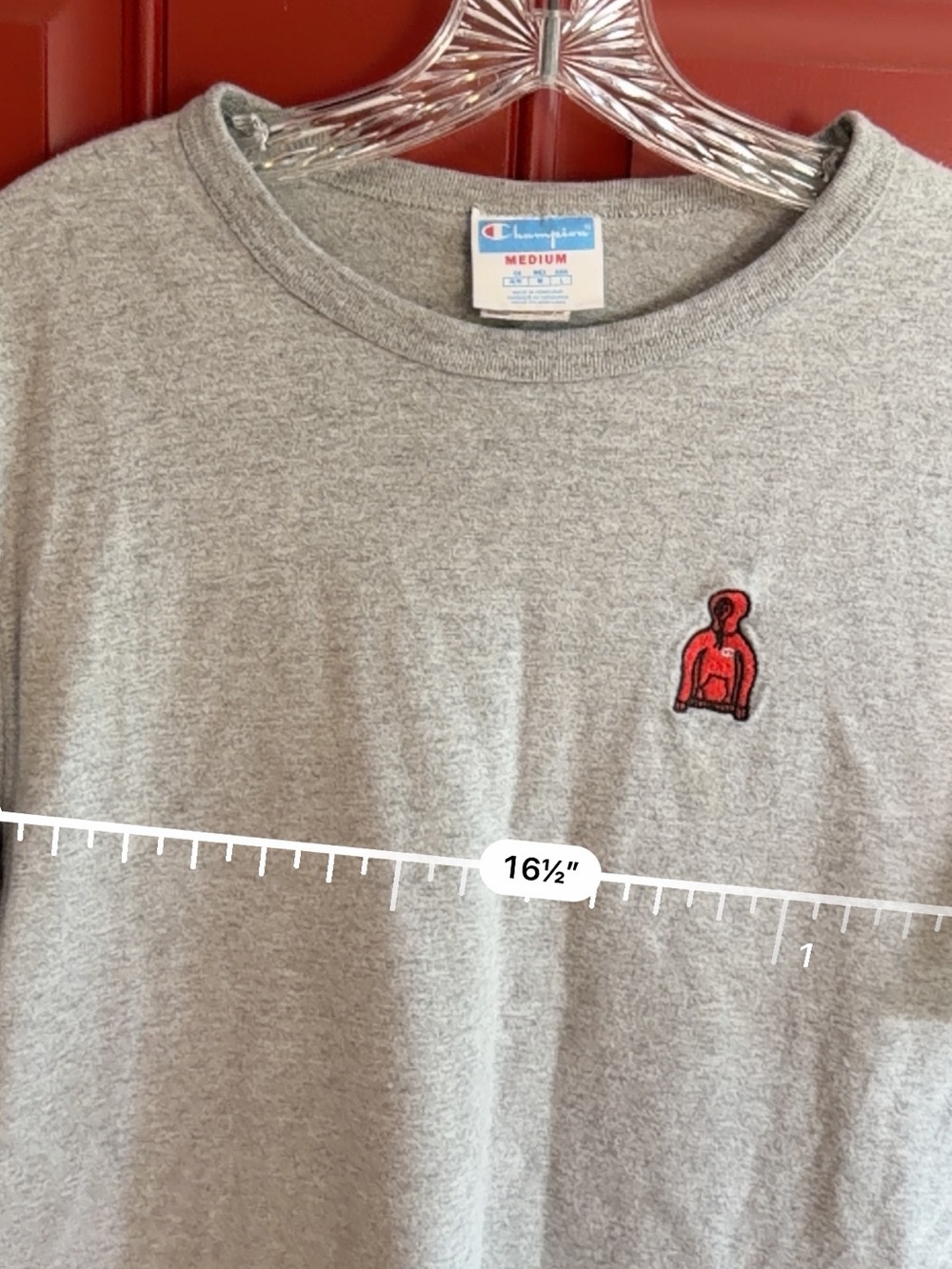 Champion Gray Short-Sleeve Tee with Small Red Embroidered Logo - Picture 8 of 8